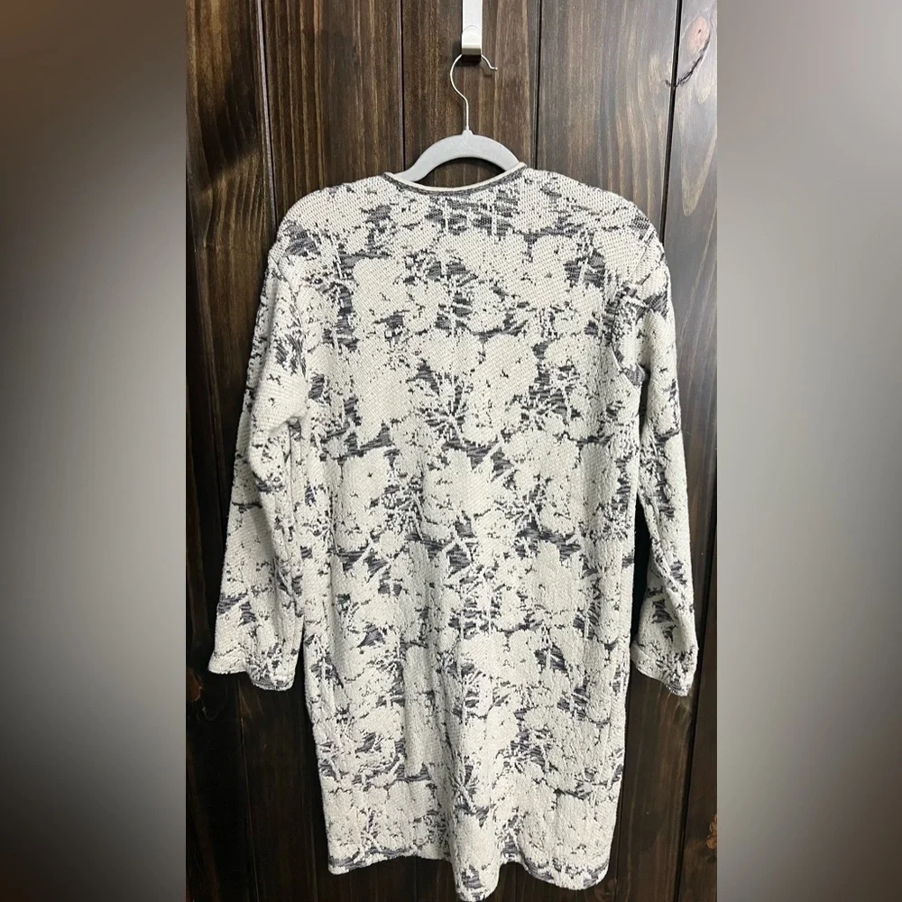 J. JILL White Gray Long Sleeve Jacquard Topper Longline Coat Jacket Size:Small